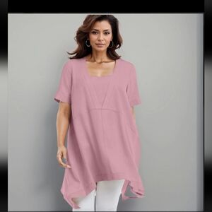 Ellos Dusty Pink Asymmetrical Tunic 30/32 Lagenlook, Boho Linen/Rayon Blend